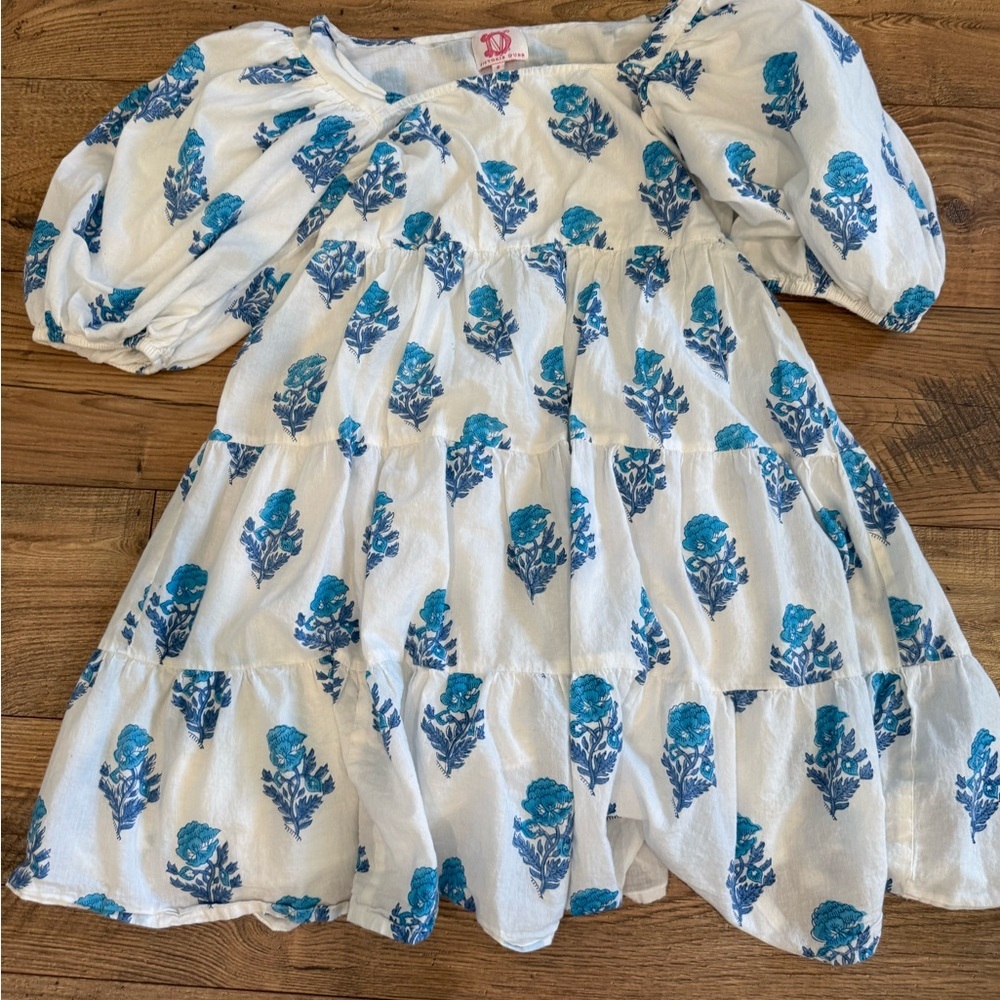 Victoria Dunn White Mini Dress with Blue Floral Print